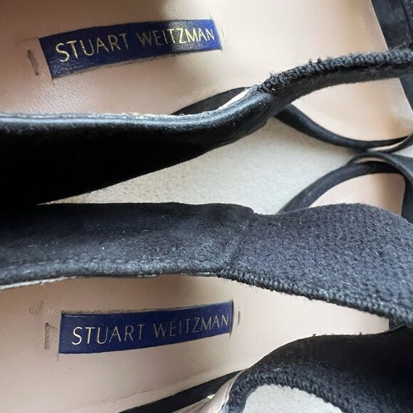 Stuart Weitzman Ezra 80 Black Suede Black Heel Sandal Women 5.5 Wide Strap Chic - Picture 10 of 13